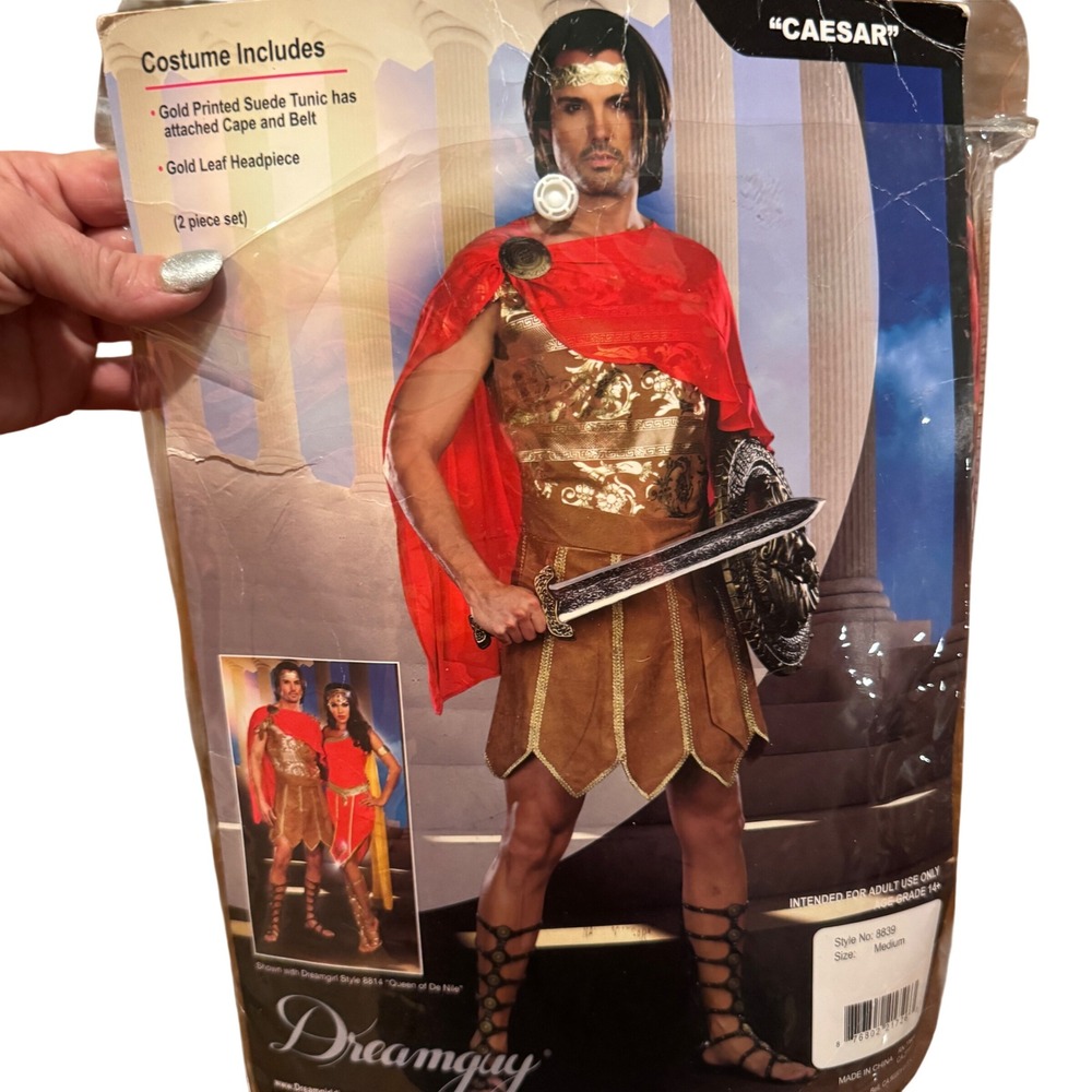 Dreamguy Caesar Mens Costume Gold Printed Suede Tunic Cape Headpiece 8839 Medium